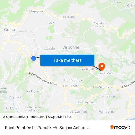 Rond Point De La Paoute to Sophia Antipolis map