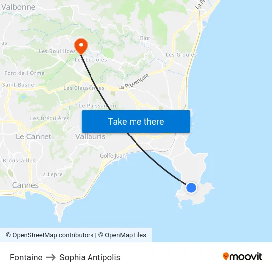Fontaine to Sophia Antipolis map