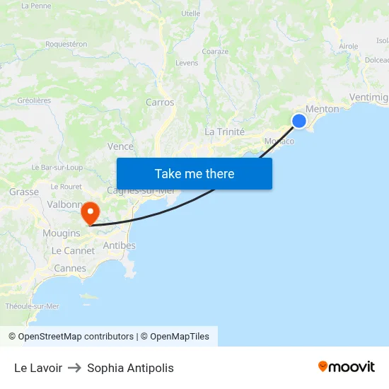 Le Lavoir to Sophia Antipolis map