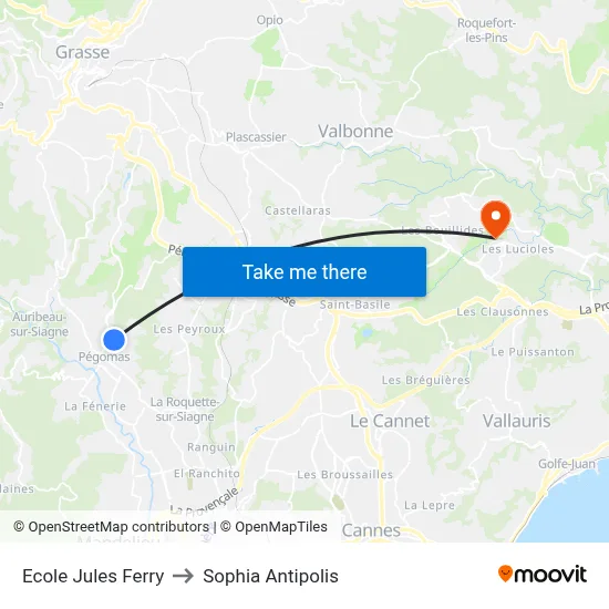 Ecole Jules Ferry to Sophia Antipolis map