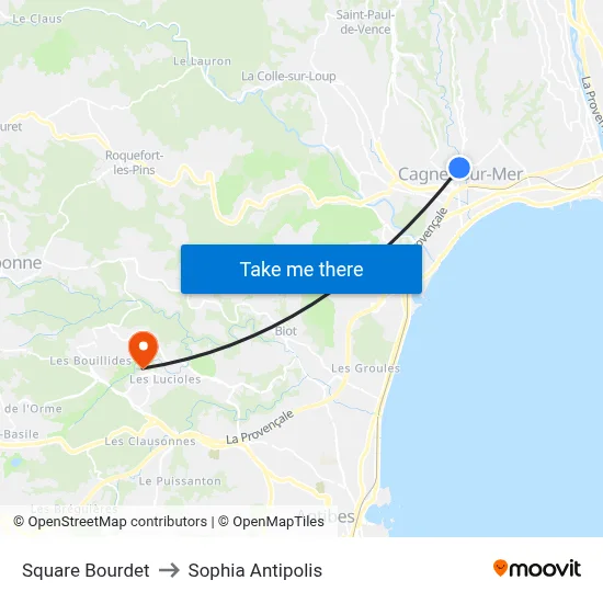 Square Bourdet to Sophia Antipolis map