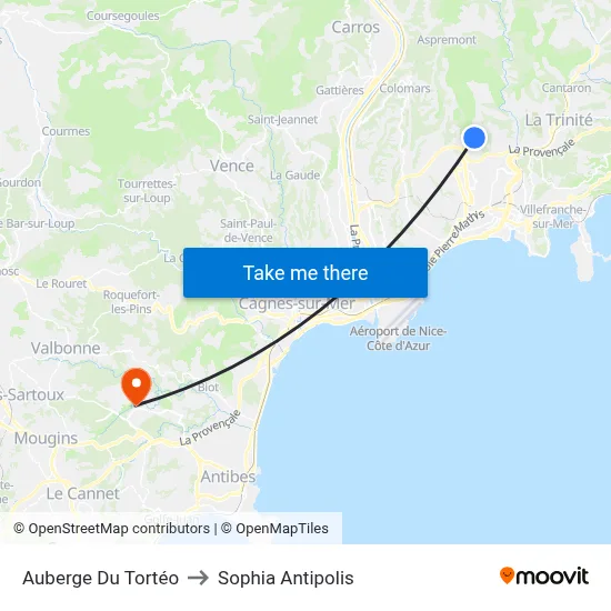 Auberge Du Tortéo to Sophia Antipolis map