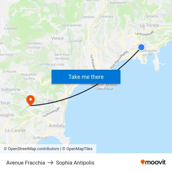 Avenue Fracchia to Sophia Antipolis map