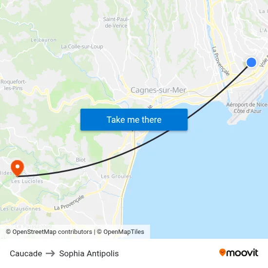 Caucade to Sophia Antipolis map