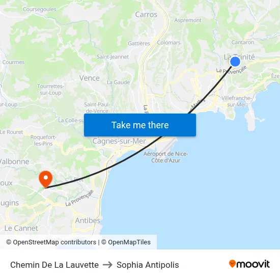 Chemin De La Lauvette to Sophia Antipolis map