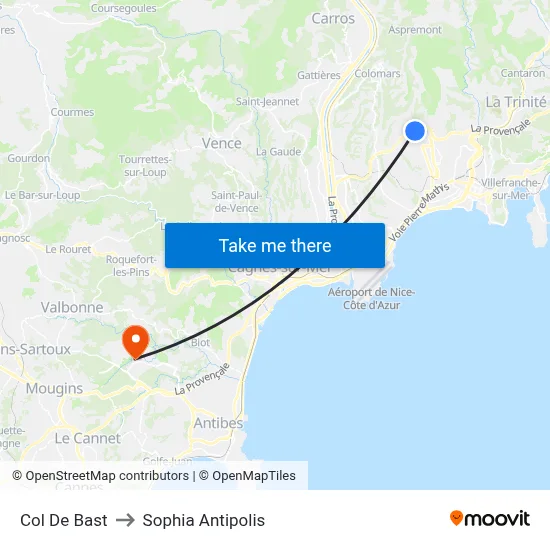 Col De Bast to Sophia Antipolis map