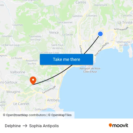 Delphine to Sophia Antipolis map