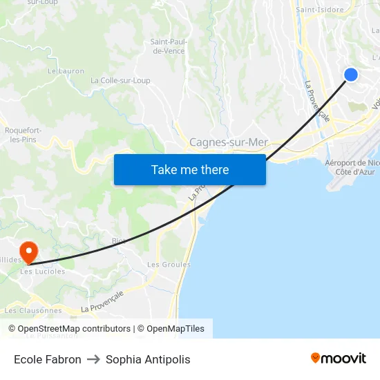 Ecole Fabron to Sophia Antipolis map