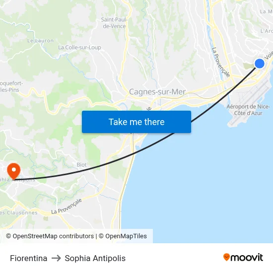 Fiorentina to Sophia Antipolis map