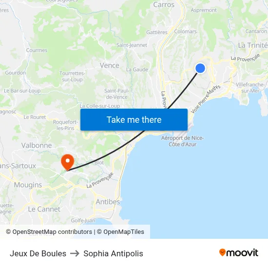 Jeux De Boules to Sophia Antipolis map