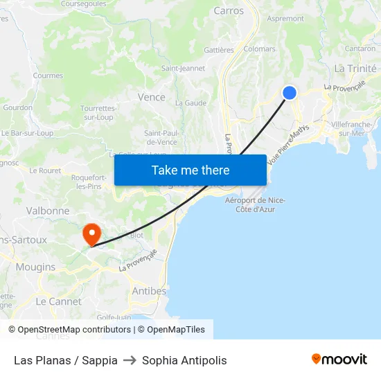 Las Planas / Sappia to Sophia Antipolis map