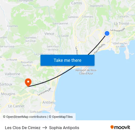 Les Clos De Cimiez to Sophia Antipolis map