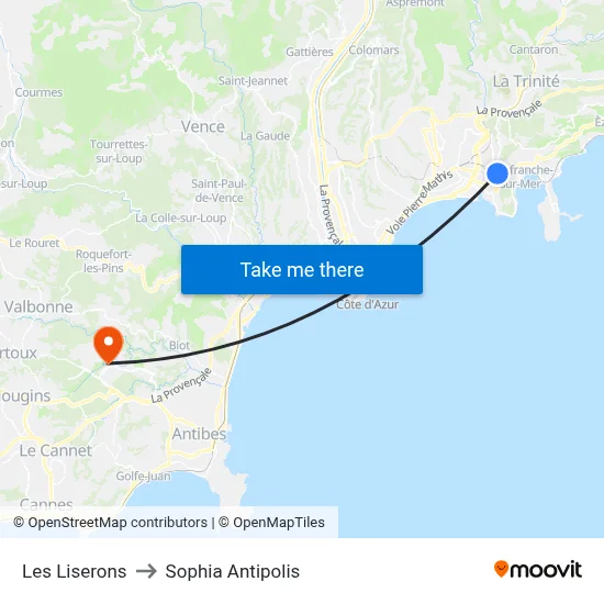 Les Liserons to Sophia Antipolis map