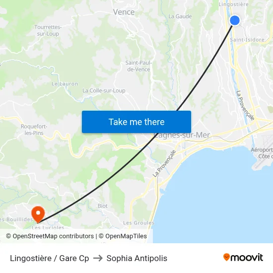 Lingostière / Gare Cp to Sophia Antipolis map