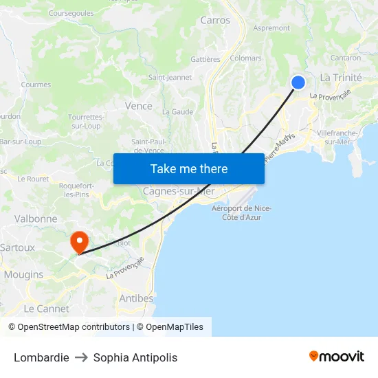 Lombardie to Sophia Antipolis map