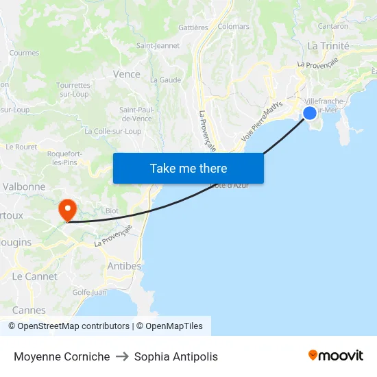 Moyenne Corniche to Sophia Antipolis map