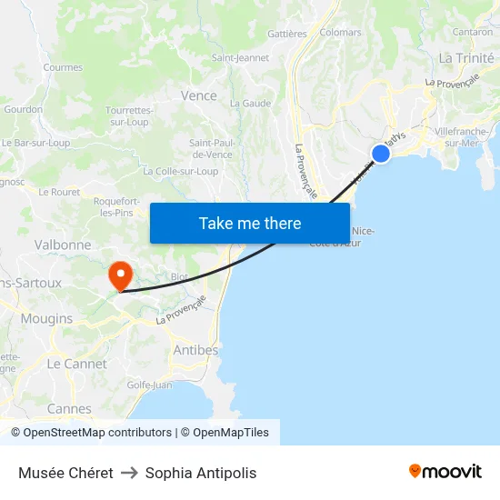 Musée Chéret to Sophia Antipolis map