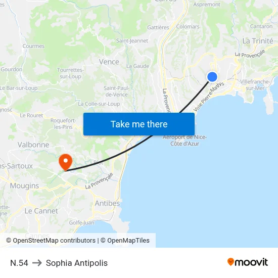 N.54 to Sophia Antipolis map