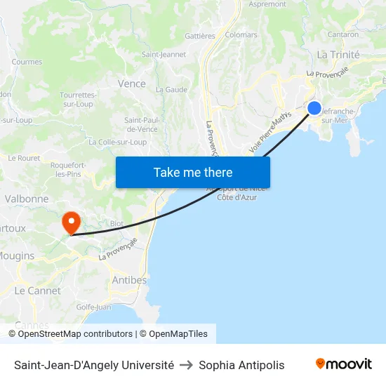 Saint-Jean-D'Angely Université to Sophia Antipolis map