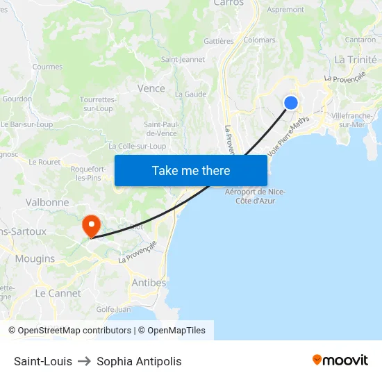 Saint-Louis to Sophia Antipolis map