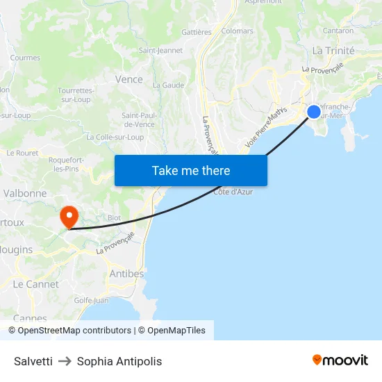 Salvetti to Sophia Antipolis map