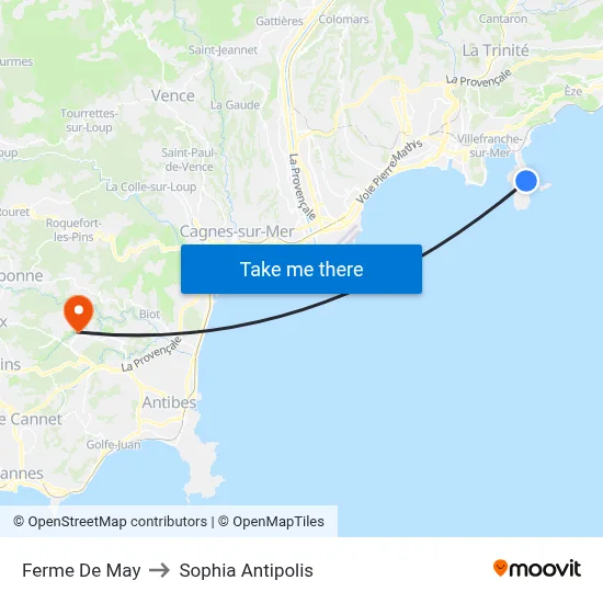 Ferme De May to Sophia Antipolis map