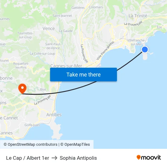 Le Cap / Albert 1er to Sophia Antipolis map