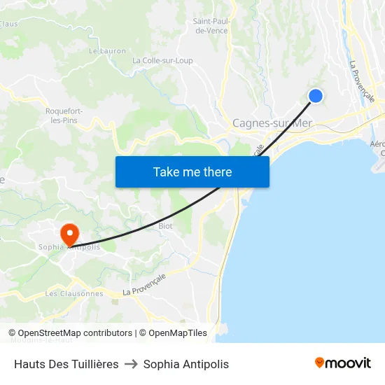 Hauts Des Tuillières to Sophia Antipolis map
