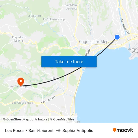 Les Roses / Saint-Laurent to Sophia Antipolis map