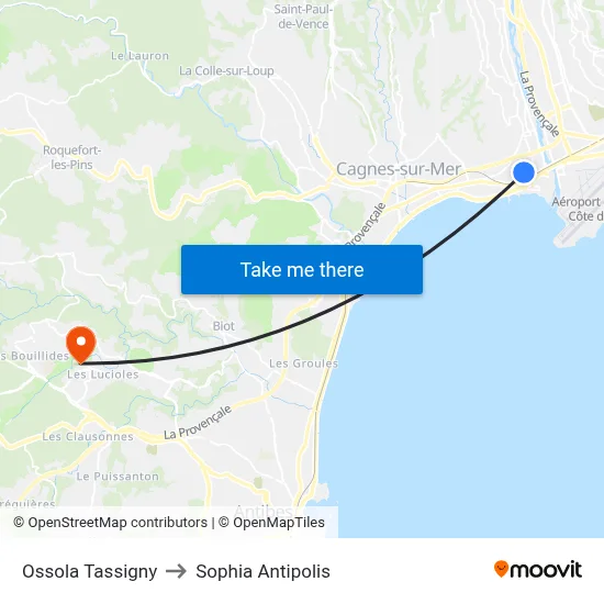 Ossola Tassigny to Sophia Antipolis map