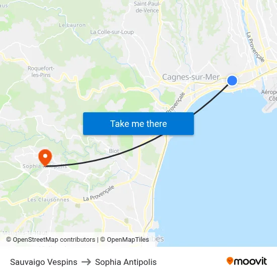 Sauvaigo Vespins to Sophia Antipolis map
