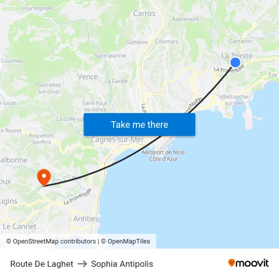Route De Laghet to Sophia Antipolis map