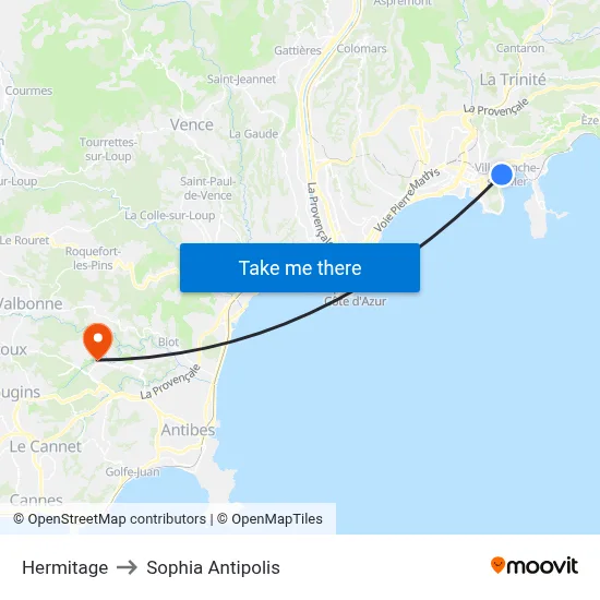 Hermitage to Sophia Antipolis map