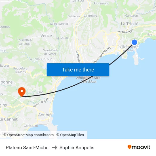 Plateau Saint-Michel to Sophia Antipolis map