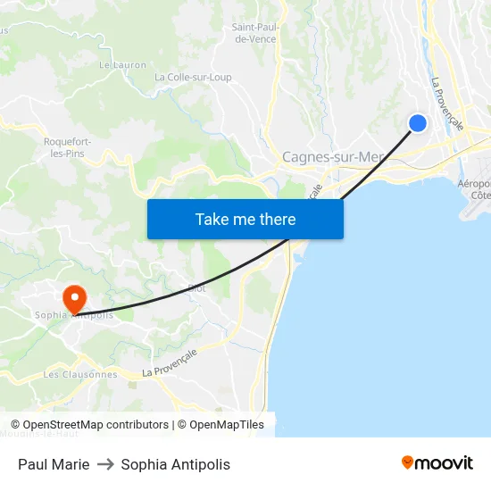 Paul Marie to Sophia Antipolis map