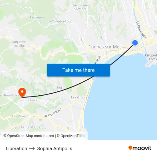 Libération to Sophia Antipolis map
