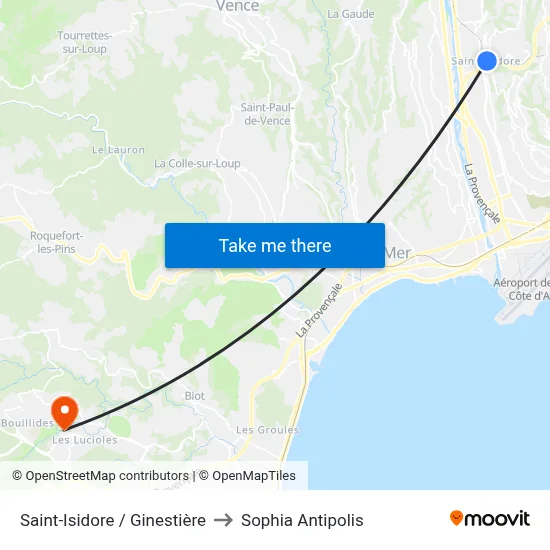 Saint-Isidore / Ginestière to Sophia Antipolis map