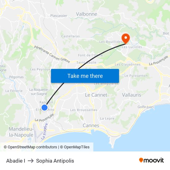 Abadie I to Sophia Antipolis map