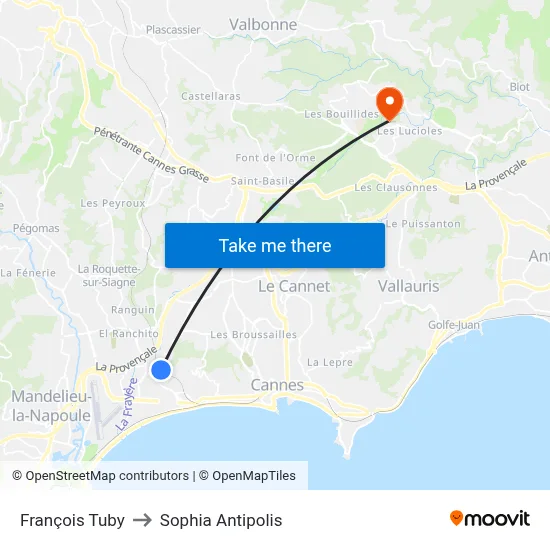 François Tuby to Sophia Antipolis map