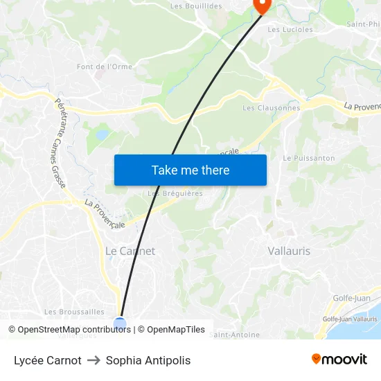 Lycée Carnot to Sophia Antipolis map