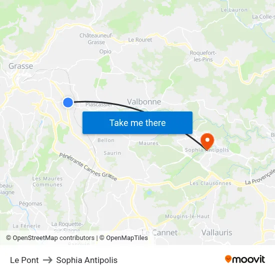 Le Pont to Sophia Antipolis map