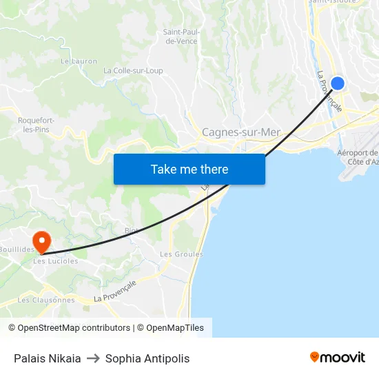 Palais Nikaia to Sophia Antipolis map
