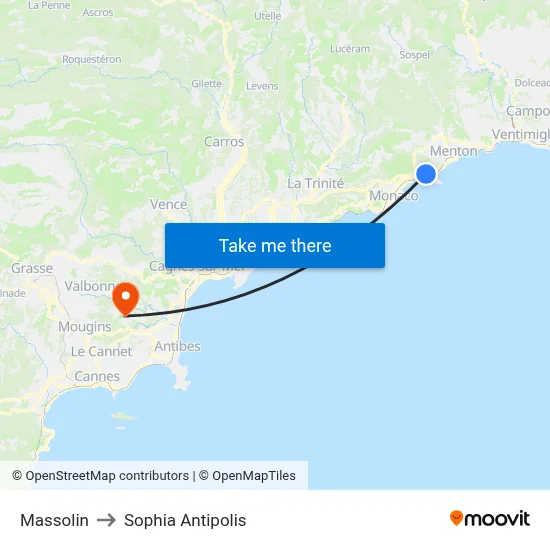 Massolin to Sophia Antipolis map