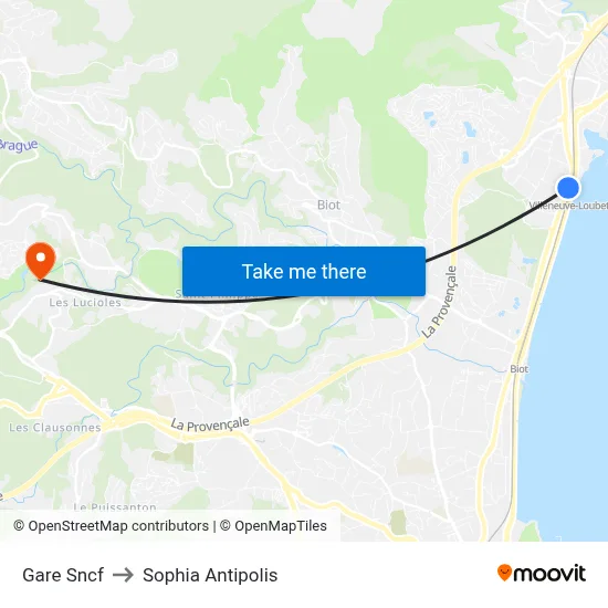 Gare Sncf to Sophia Antipolis map