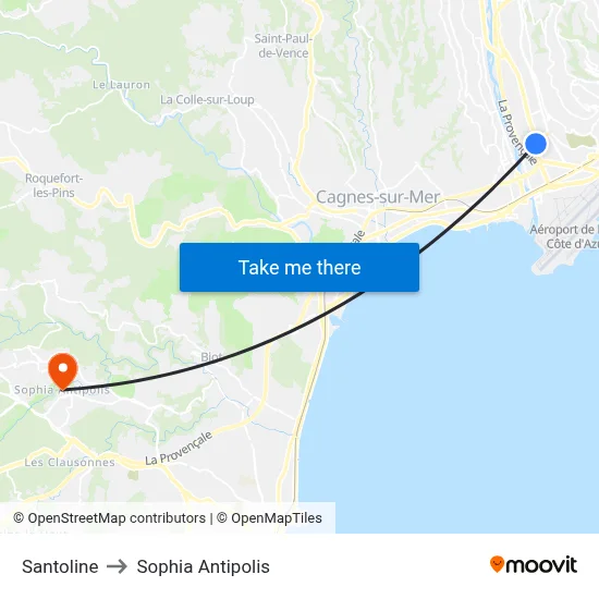 Santoline to Sophia Antipolis map