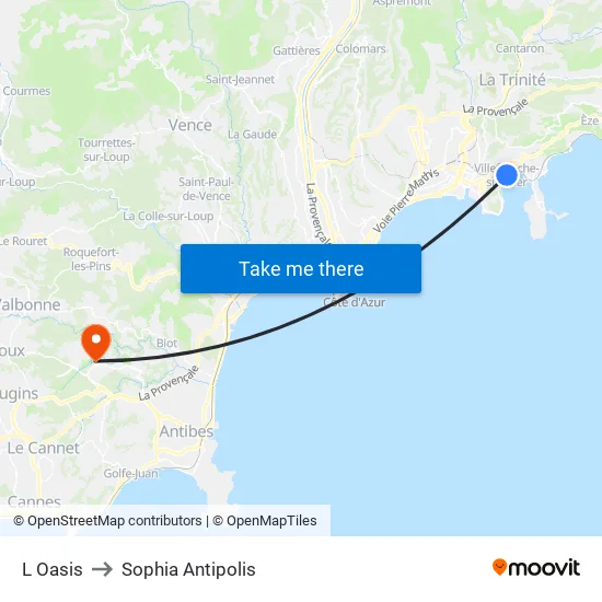 L Oasis to Sophia Antipolis map