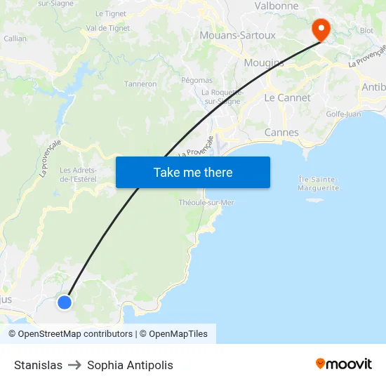 Stanislas to Sophia Antipolis map