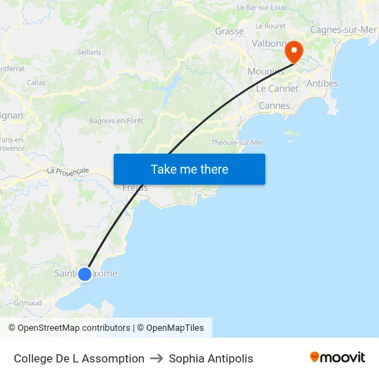 College De L Assomption to Sophia Antipolis map