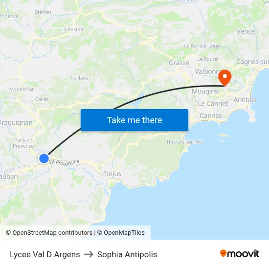 Lycee Val D Argens to Sophia Antipolis map