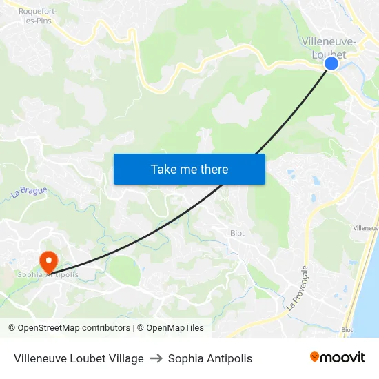 Villeneuve Loubet Village to Sophia Antipolis map